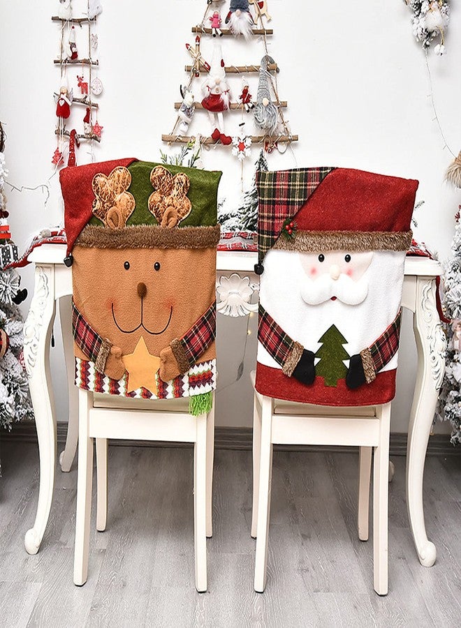 DCQRY 6 Pcs Christmas Chair Back Cover for Dining Room, Santa Claus Snowman Reindeer Xmas Dinner Chairs Cover, Chair Slipcover for Kitchen Hotel Holiday Party Decor - Image 4